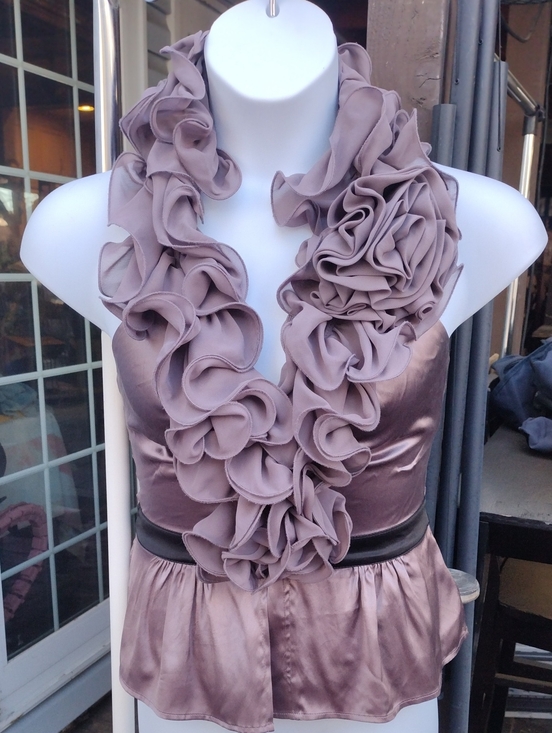 bebe Tops - 💜 Y2K bebe Dusty Mauve/ Taupe Satin Dramatic Ruffled Fairycore Halter Top